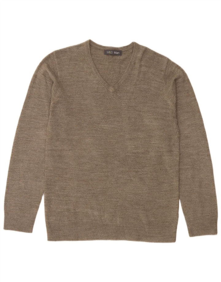 Maglione da uomo con scollo a V Marks & Spencer piccolo acrilico screziato beige