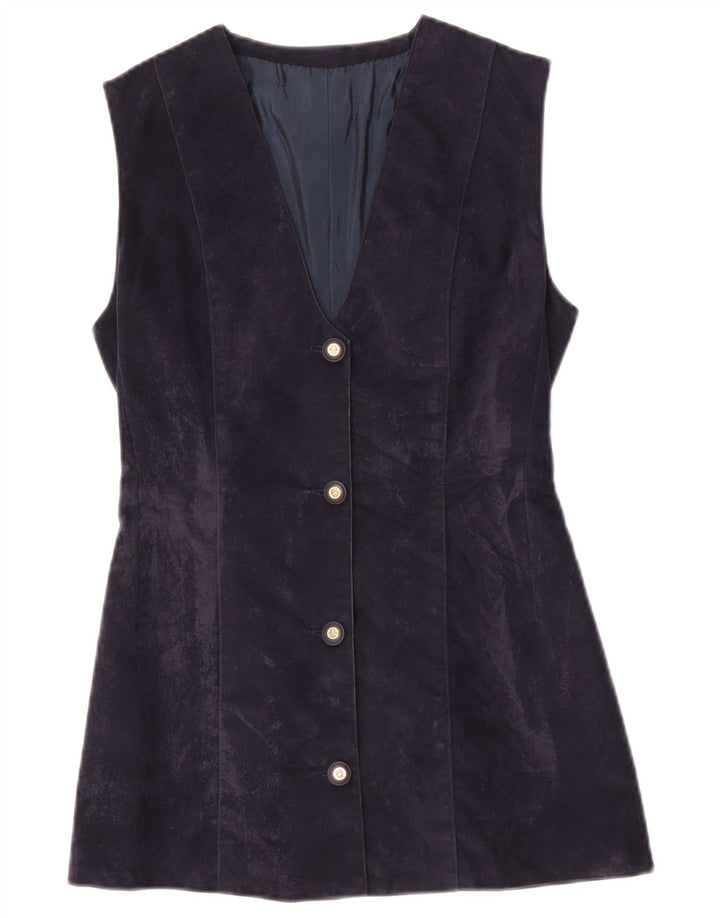 Gilet lungo da donna vintage UK 10 piccolo blu navy