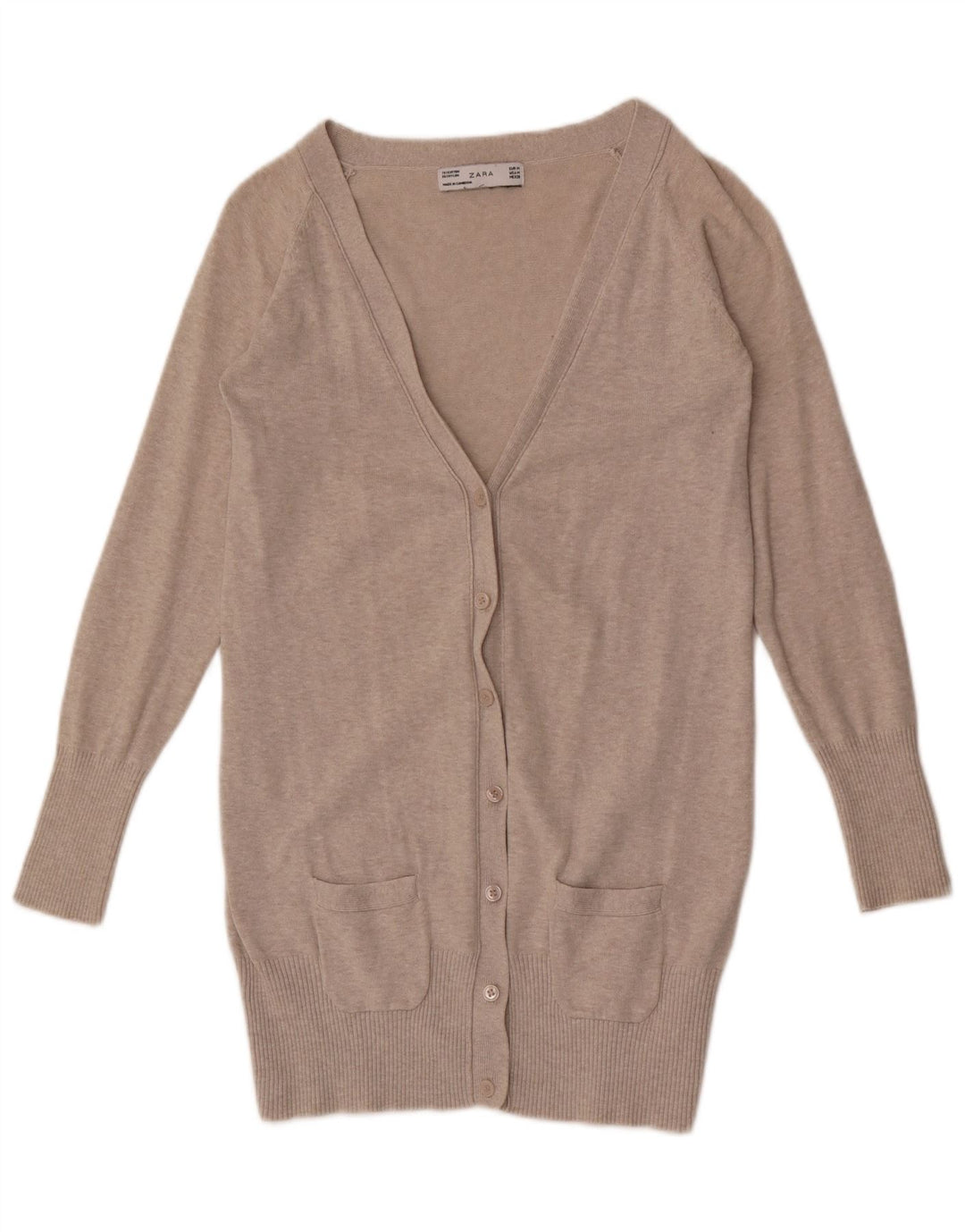 Maglione cardigan da donna Zara UK 12 Cotone screziato grigio medio