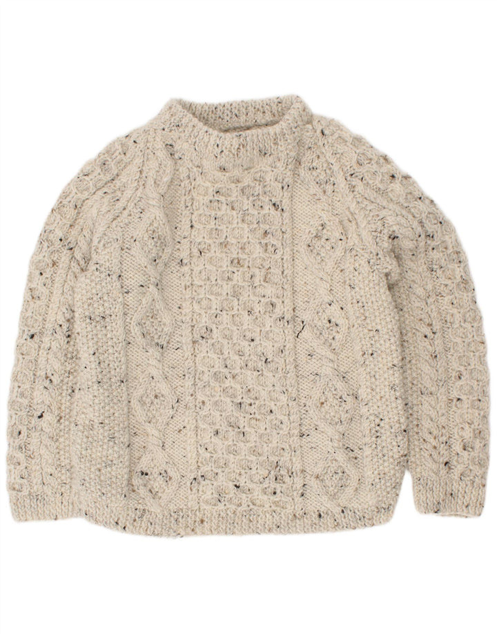 Maglione vintage da bambino con collo alto e collo alto, 5-6 anni, beige screziato