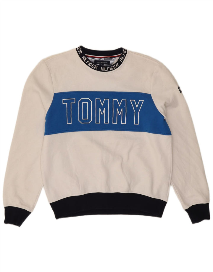 Tommy Hilfiger Uomo Felpa grafica Maglione Medium White Colourblock