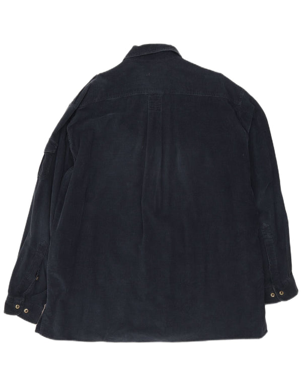 Camicia militare da uomo in velluto a coste Marlboro Classics XL in cotone blu navy