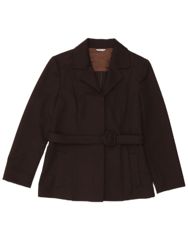 Giacca blazer da donna vintage UK 12 poliestere marrone medio