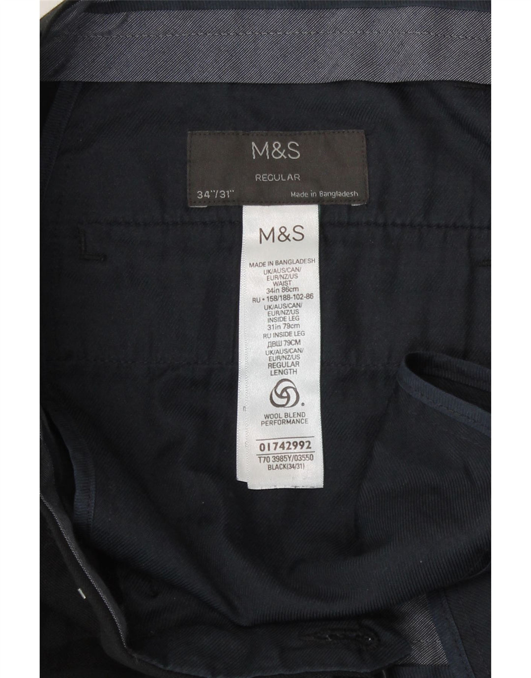 Pantaloni casual vestibilità regolare da uomo Marks & Spencer W34 L31 poliestere nero