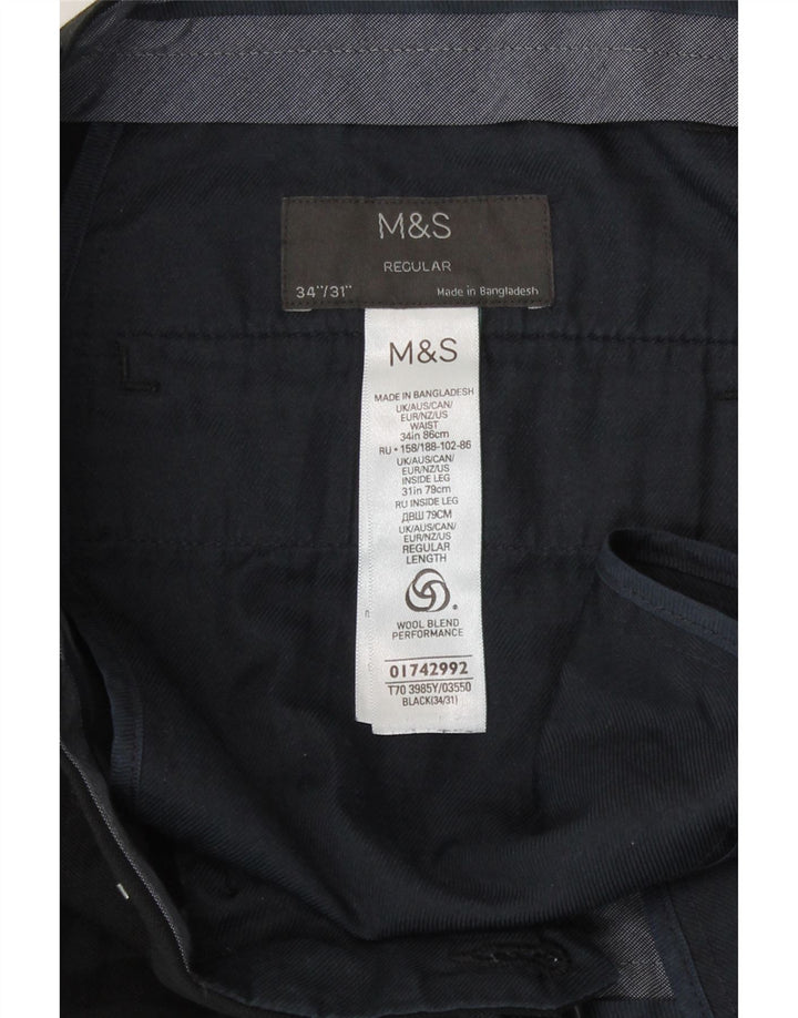 Pantaloni casual vestibilità regolare da uomo Marks & Spencer W34 L31 poliestere nero