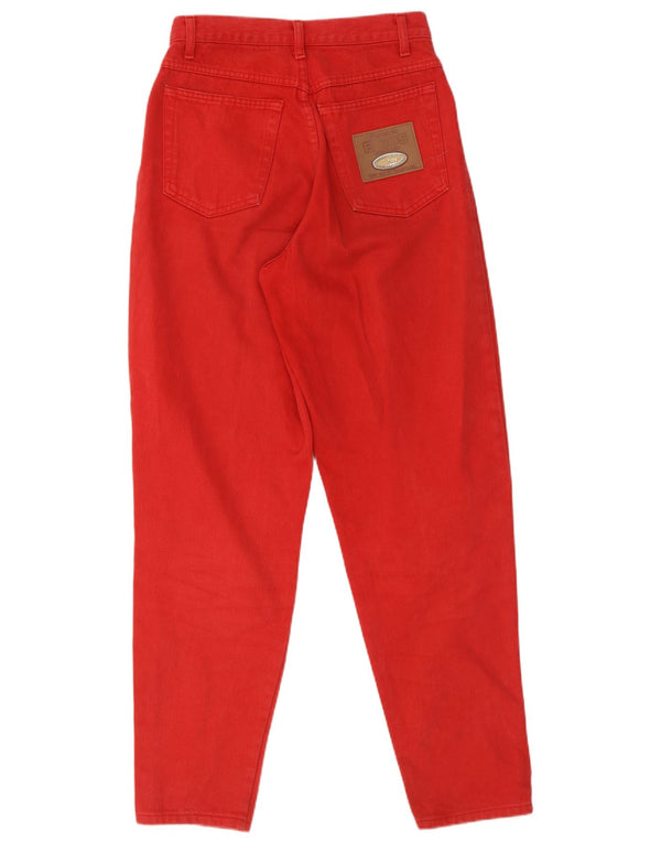 Jeans affusolati a vita alta da donna vintage IT 44 medio W26 L30 cotone rosso