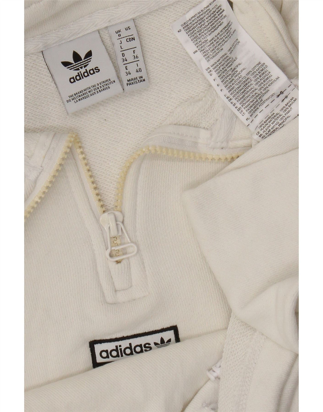 Felpa Adidas da donna oversize corta con zip e collo maglione UK 8 piccola bianca