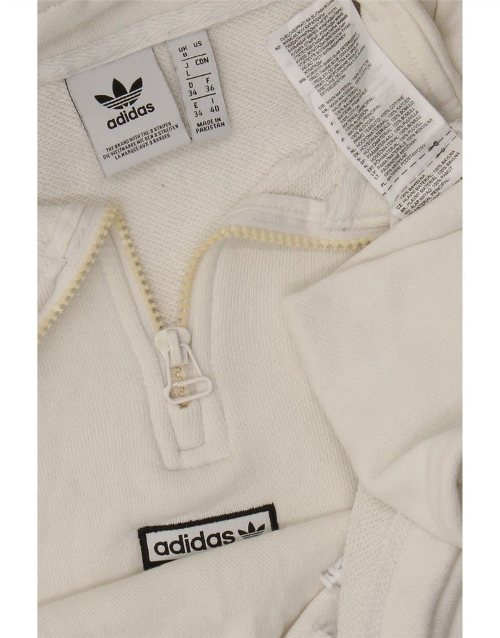 Felpa Adidas da donna oversize corta con zip e collo maglione UK 8 piccola bianca