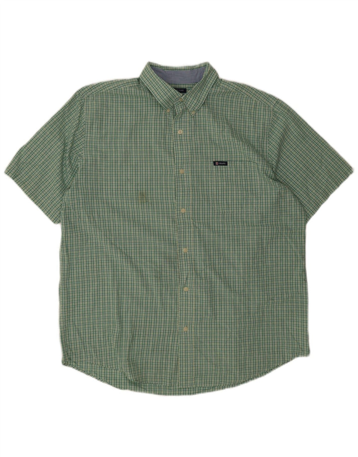Chaps Camicia da uomo a maniche corte Easy Care XL in cotone a quadri verdi