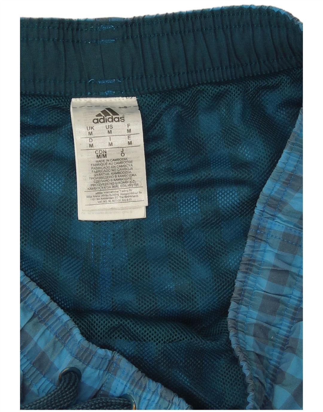 Pantaloncini da bagno Adidas da uomo in poliestere a quadretti blu medio