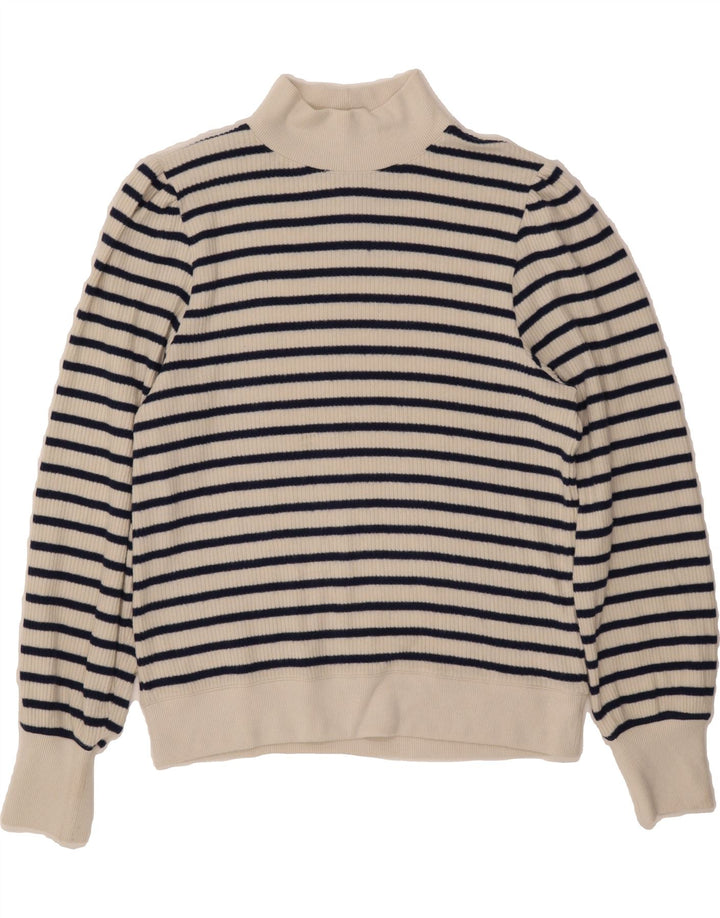 J. CREW Womens Turtle Neck Jumper Sweater UK 16 Large Off White Striped Vintage J. Crew and Second-Hand J. Crew from Messina Hembry 