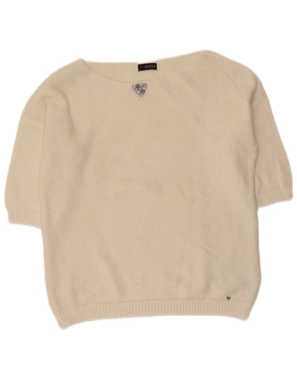 Guess Maglione da donna oversize con scollo a barca UK 6 XS Acrilico bianco sporco