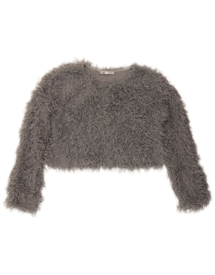 Top corto in maglia da donna Zara manica lunga UK 16 grande grigio