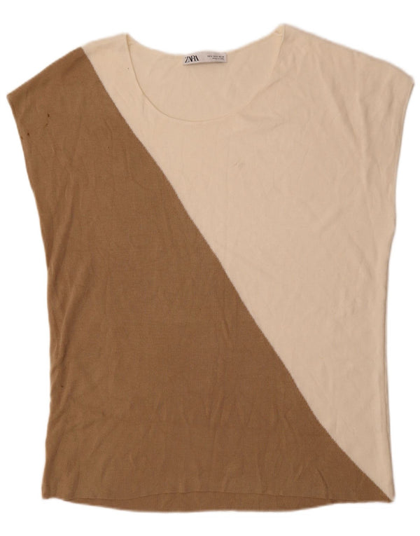 T-shirt oversize da donna Zara UK 10 Small Beige Colourblock