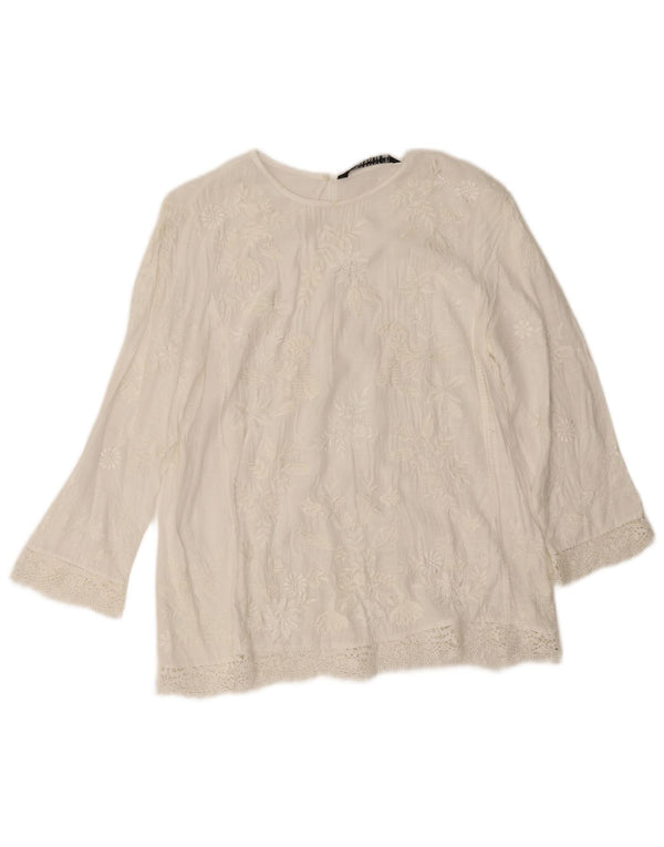 Top Zara da donna con maniche a 3/4, taglia UK 10, piccolo bianco floreale