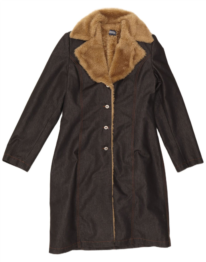 Cappotto vintage in denim Sherpa da donna UK 14 cotone blu navy medio