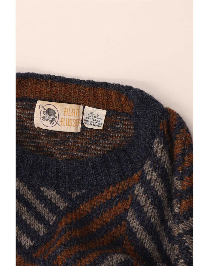 Maglione girocollo da uomo vintage in lana Chevron multicolore grande