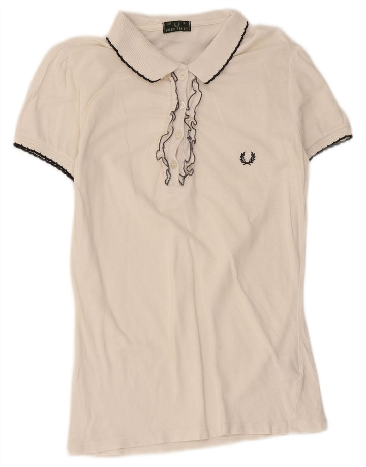 Polo da donna Fred Perry UK 10 piccola in cotone bianco sporco