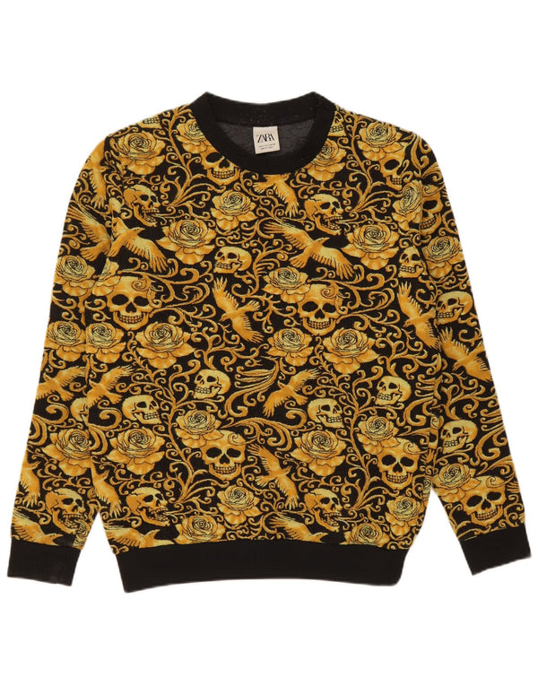 Zara Mens Sweatshirt Jumper Small Black Floral Polyester