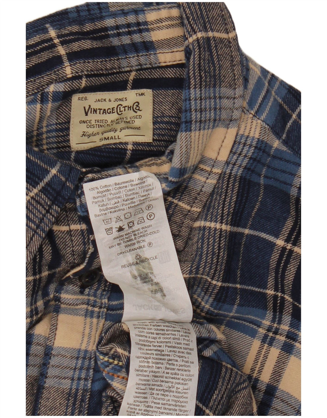 JACK & JONES Camicia da uomo in flanella di cotone a quadri piccoli blu