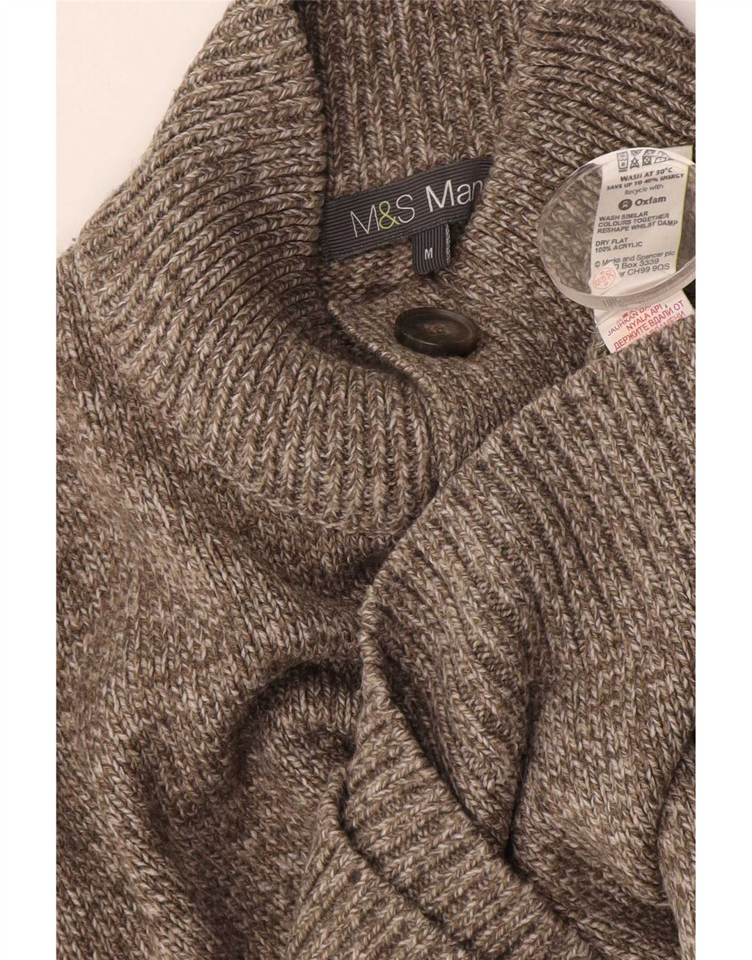 Maglione da uomo Marks & Spencer con bottoni e collo marrone medio screziato