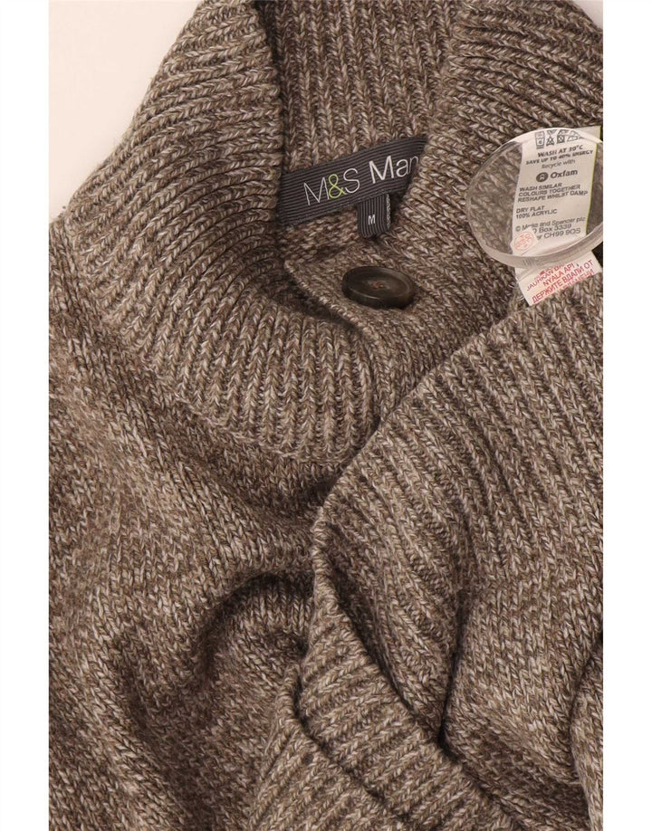 Maglione da uomo Marks & Spencer con bottoni e collo marrone medio screziato