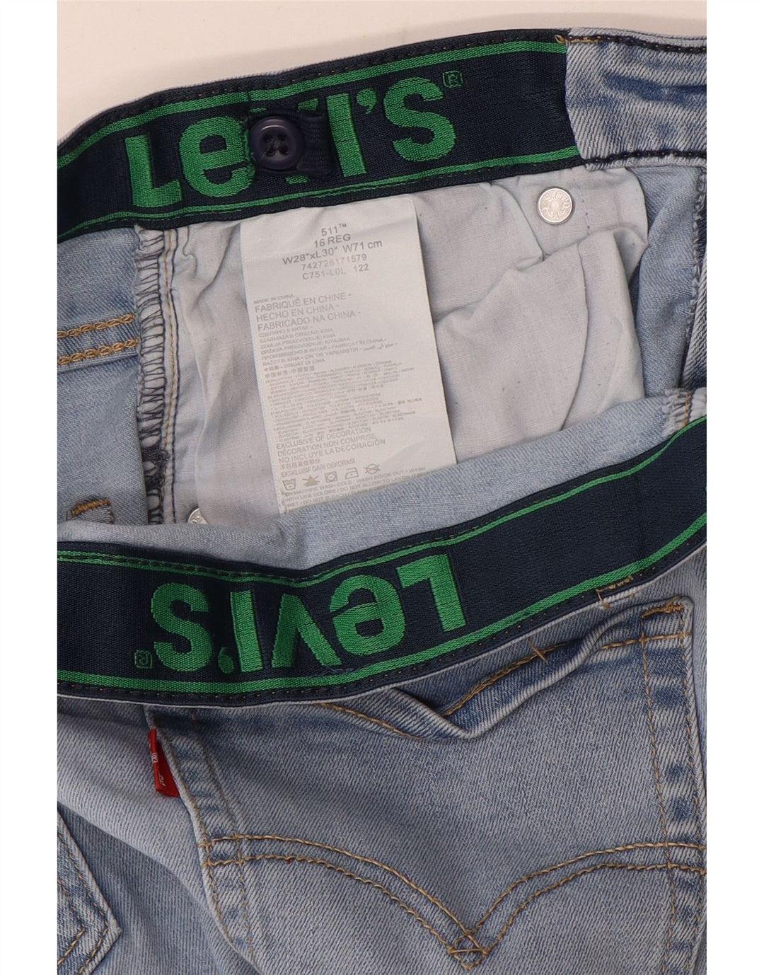 Levi's Ragazzi 511 Jeans slim effetto consumato 15-16 anni W28 L30 Cotone Blu