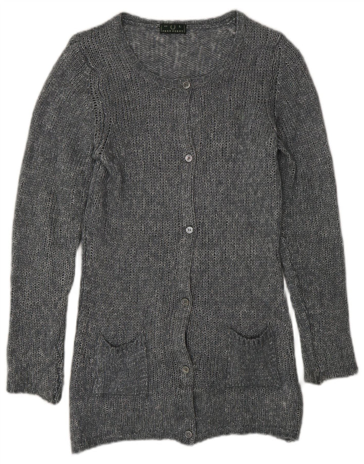 Maglione cardigan da donna Fred Perry UK 14 Grande viscosa screziata grigia