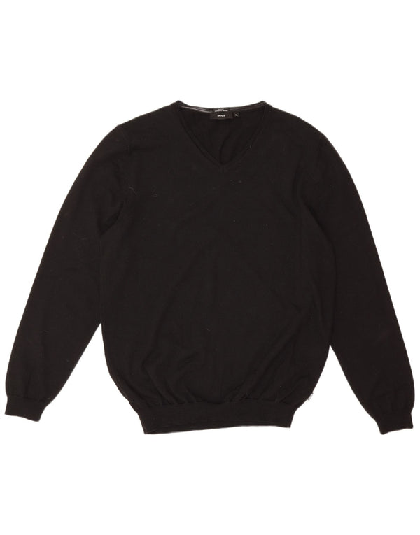 Maglione Hugo Boss da uomo slim fit con scollo a V XL in lana vergine nera