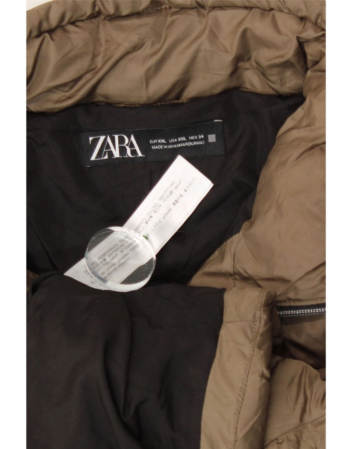 Giacca imbottita corta da donna Zara UK 20 2XL Poliestere kaki