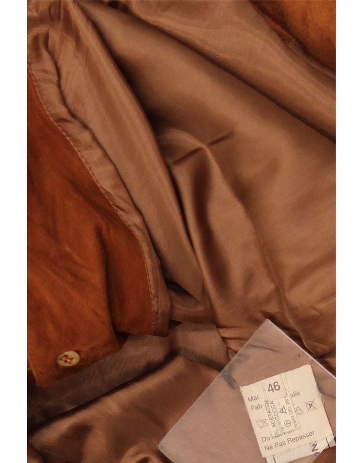 Giacca vintage in pelle scamosciata da donna IT 46 grande in pelle marrone