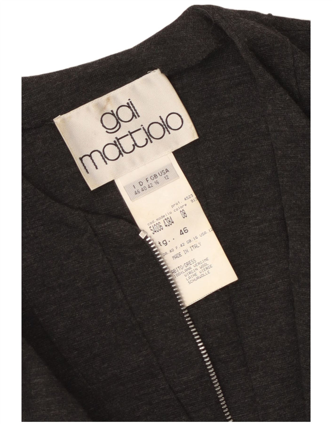 GAI MATTIOLO Abito aderente a maniche lunghe da donna UK 16 Large Grigio Lana Vergine