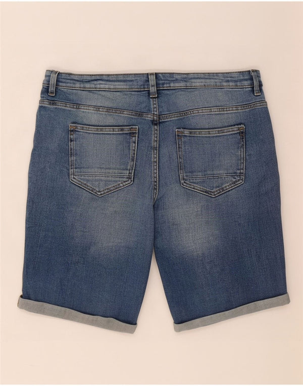 Pantaloncini in denim invecchiato Marks & Spencer da donna UK 16 Large W36 cotone blu