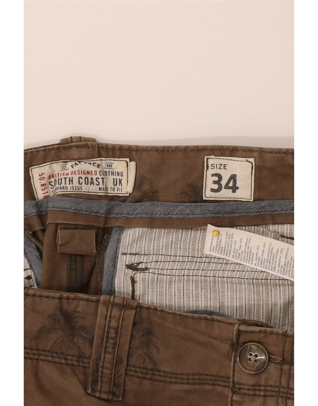 Pantaloncini cargo da uomo Fat Face W34 grande cotone floreale marrone