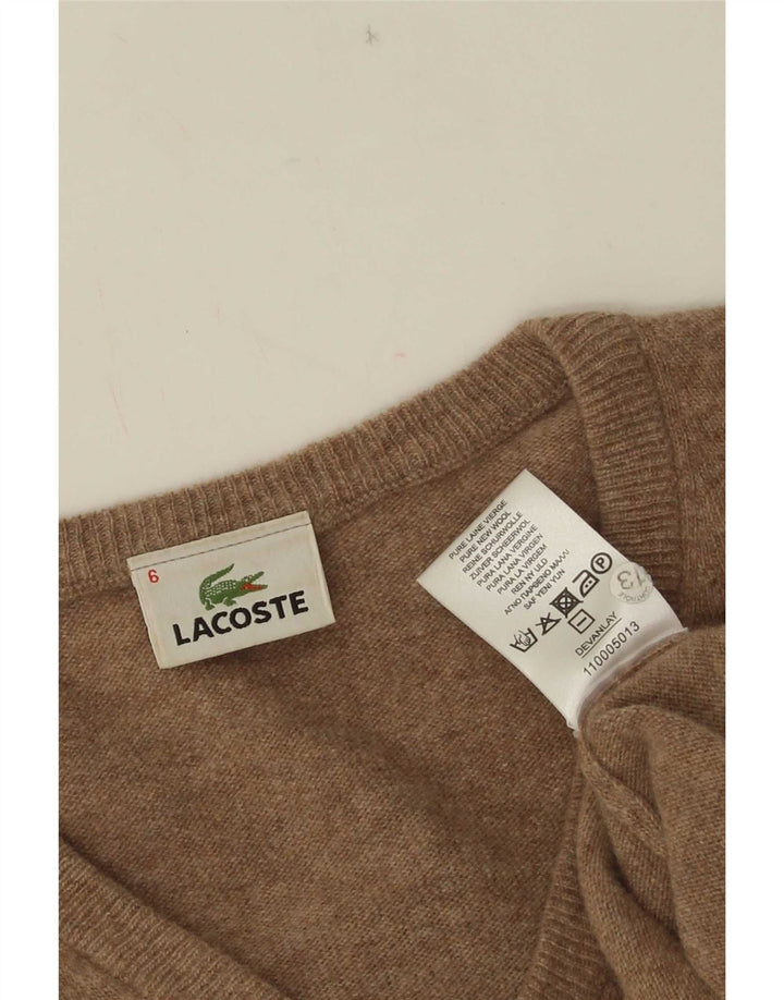 Maglione maglione da uomo con scollo a V Lacoste taglia 6 XL lana screziata beige