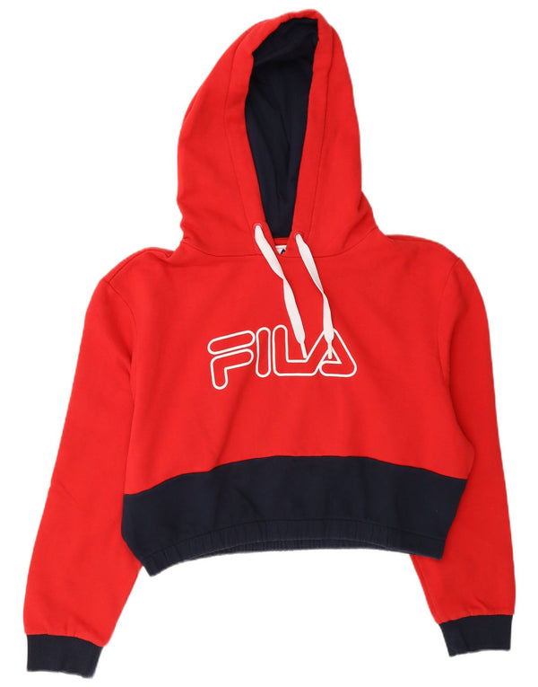 Felpa con cappuccio grafica corta da donna Fila UK 18 XL Colorblock rosso