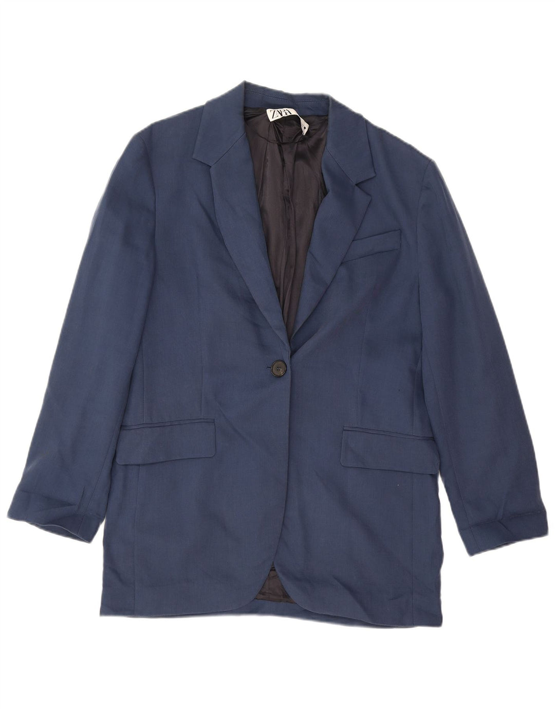 Giacca blazer a 1 bottone da donna Zara UK 14 cotone blu navy medio