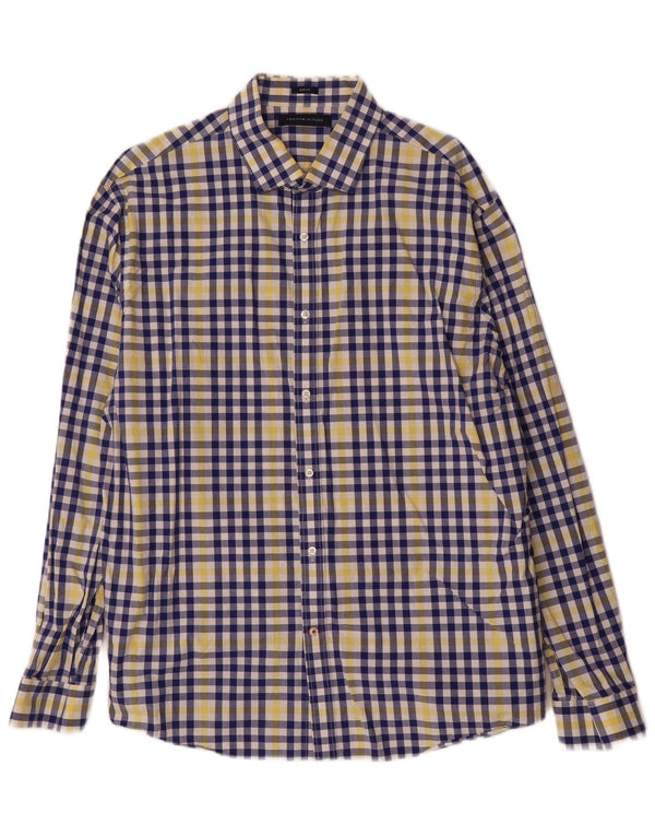 Camicia slim fit da uomo Tommy Hilfiger taglia 17 1/2 XL cotone a quadri blu