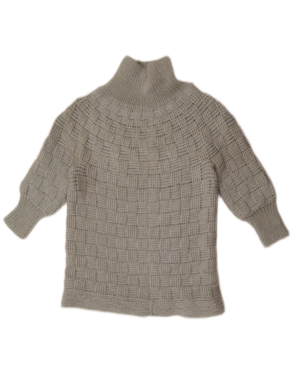 Maglione vintage da donna con collo alto e maniche a 3/4 UK 14 Grigio medio