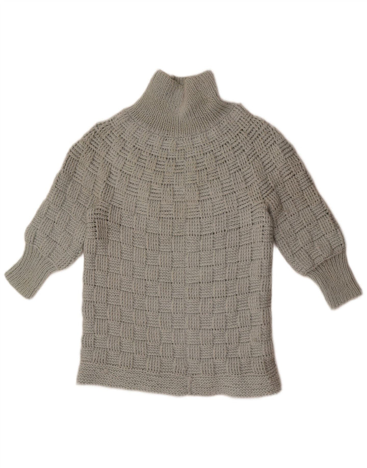 Maglione vintage da donna con collo alto e maniche a 3/4 UK 14 Grigio medio