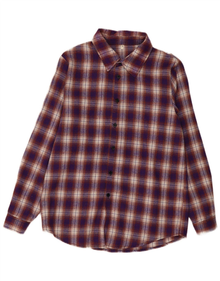 Camicia in flanella da uomo Shein in poliestere a quadri viola piccolo