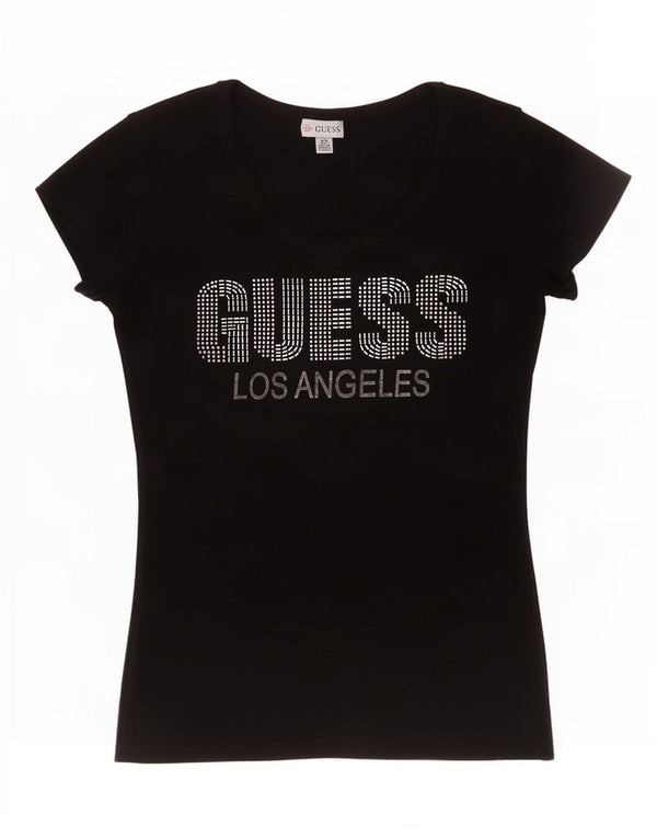 T-shirt grafica da donna Guess Top UK 8 Small in cotone nero