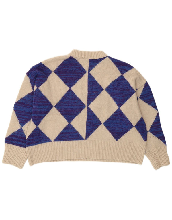 Whistle Womens Crop Crew Neck Jumper Sweater UK 10 Small Beige Wool