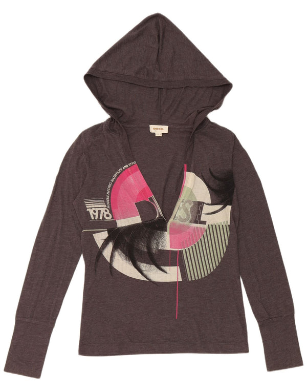 Diesel Top grafico da donna con cappuccio manica lunga UK 12 Grigio medio