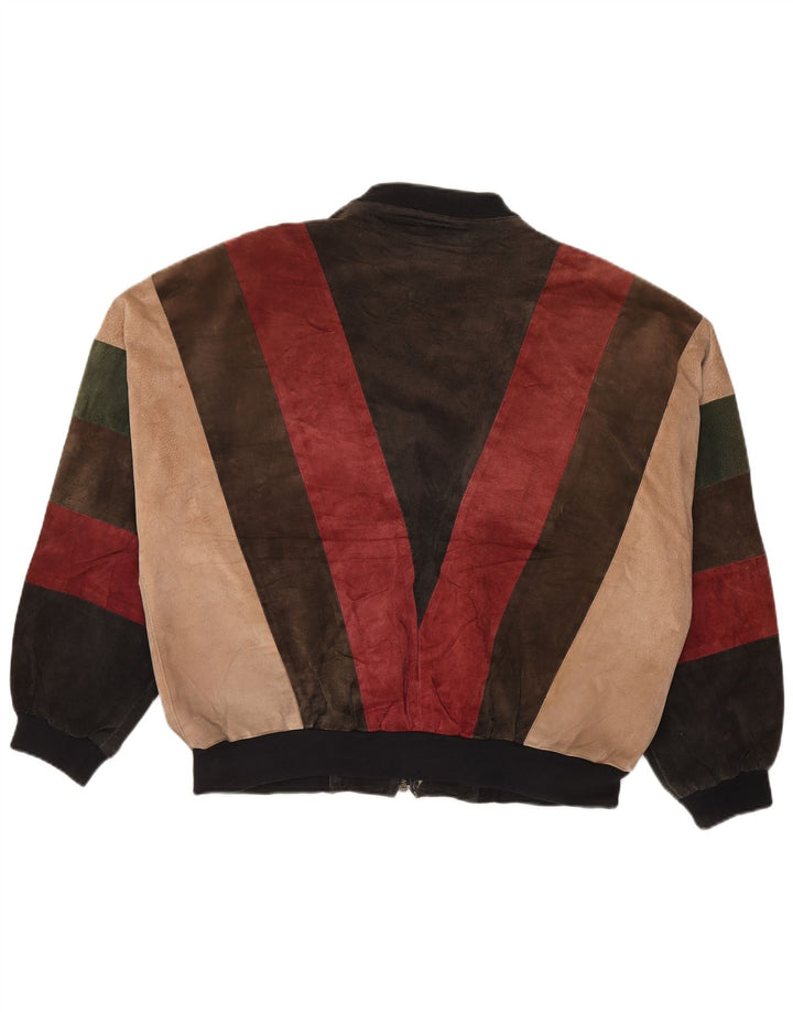 Giubbotto bomber in pelle scamosciata da uomo Euro Mode IT 52/54 XL Colourblock multicolore