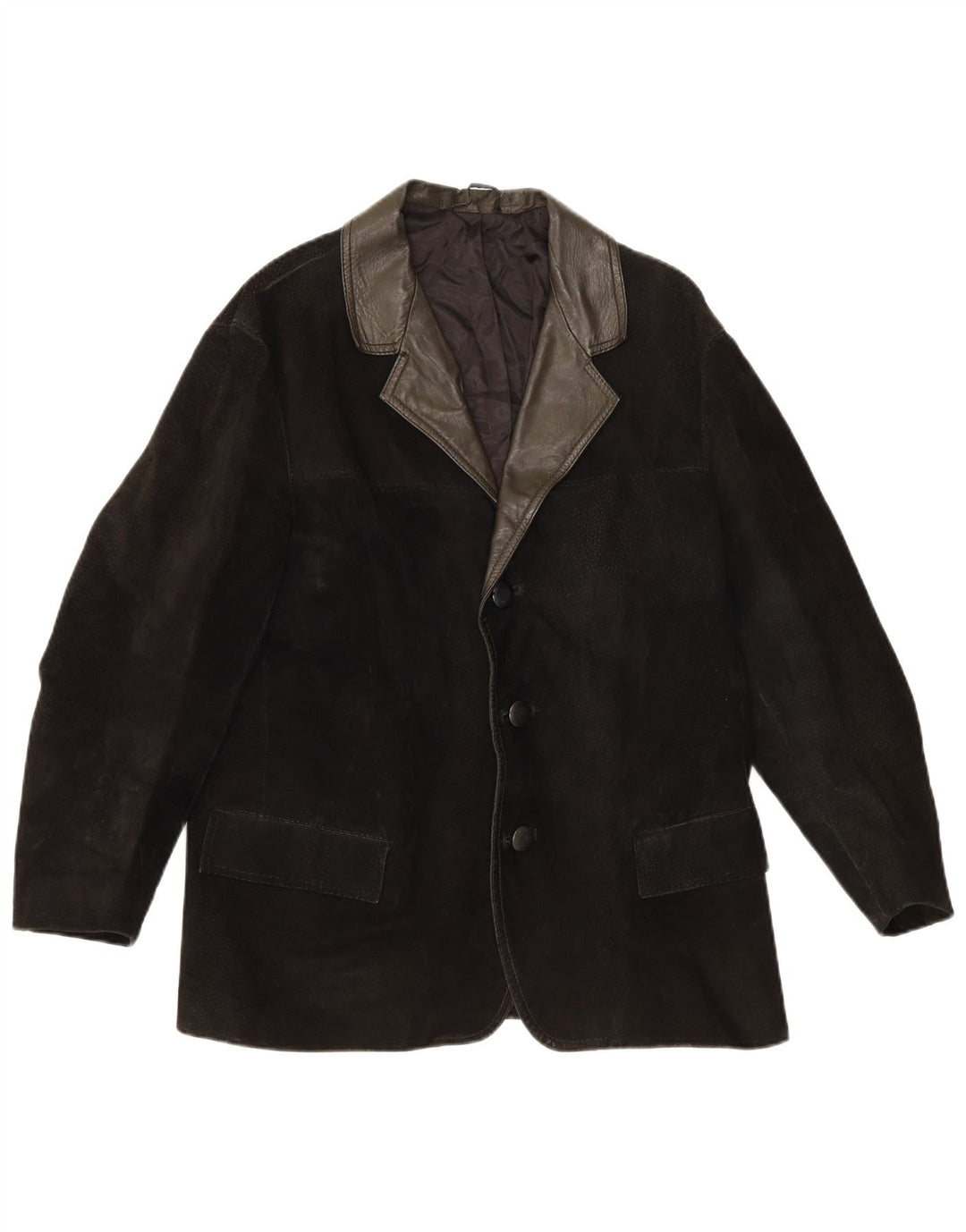 Giacca blazer vintage da uomo in pelle scamosciata a 3 bottoni UK 38 media nera