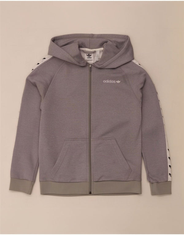 Adidas Maglione con cappuccio e zip grafica da uomo piccolo grigio poliestere a blocchi di colore