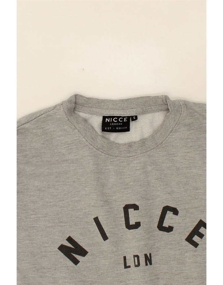 NICCE Mens Graphic Sweatshirt Jumper Small Grey Cotton Vintage Nicce and Second-Hand Nicce from Messina Hembry 