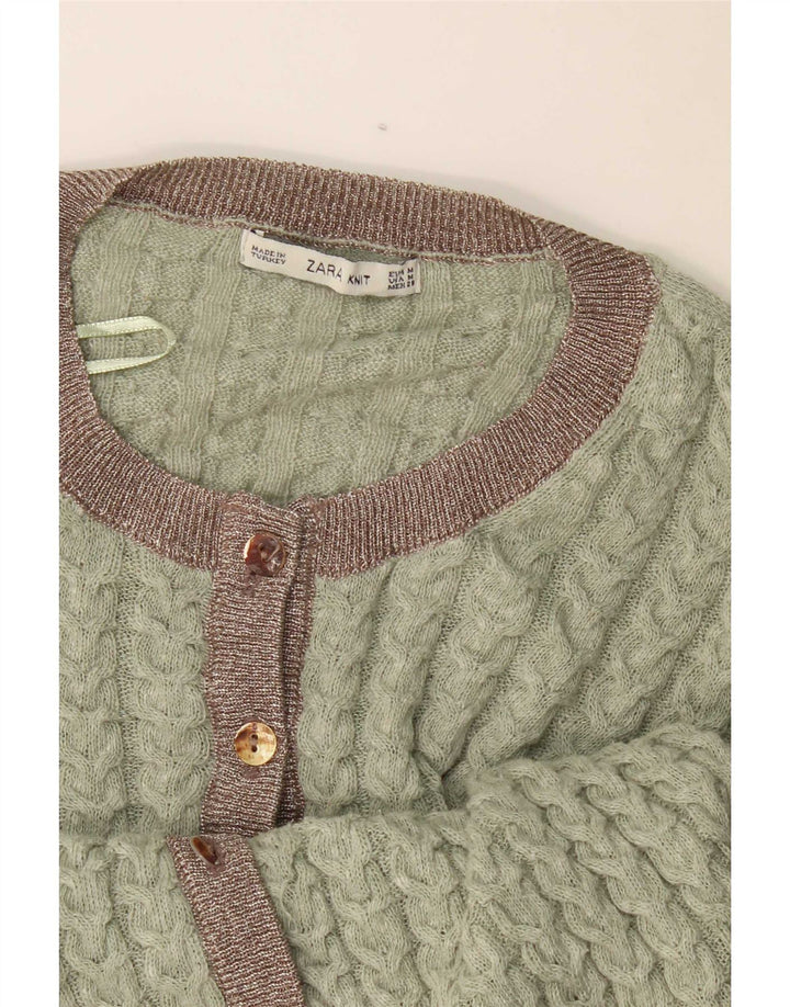 Maglione cardigan da donna Zara UK 12 Colorblock verde medio