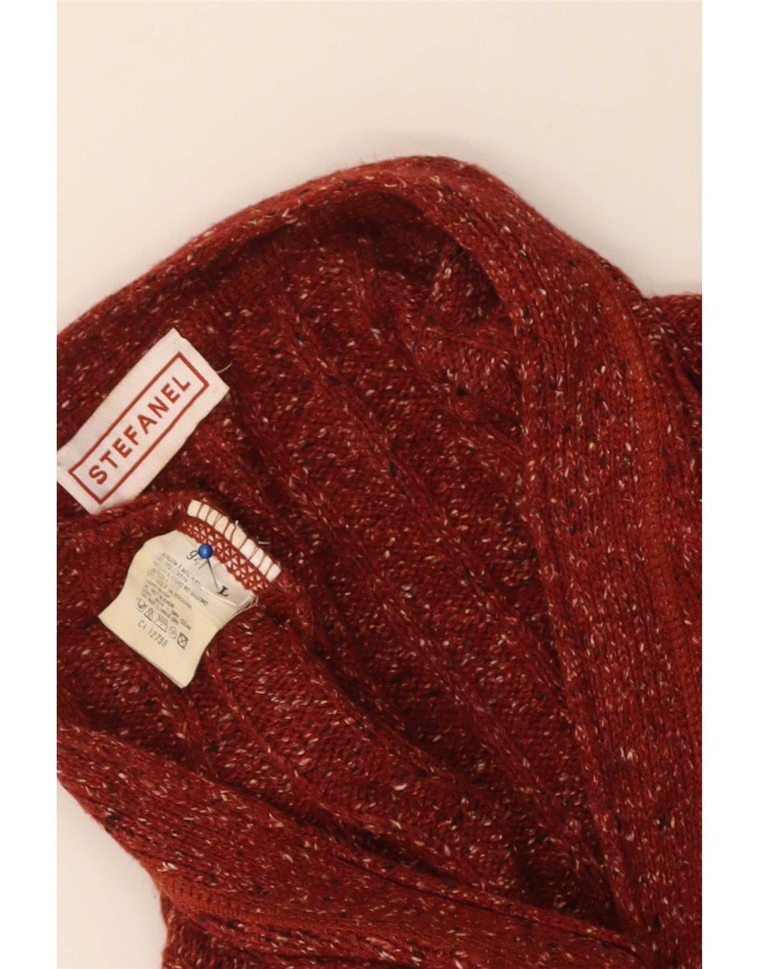Maglione cardigan da donna Stefanel UK 16 grande lana screziata rossa